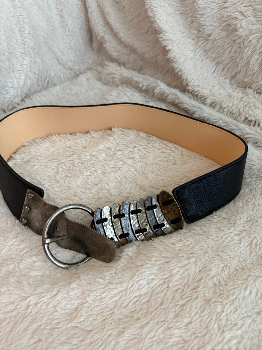 Black Leather Belt -Boho style belt with details